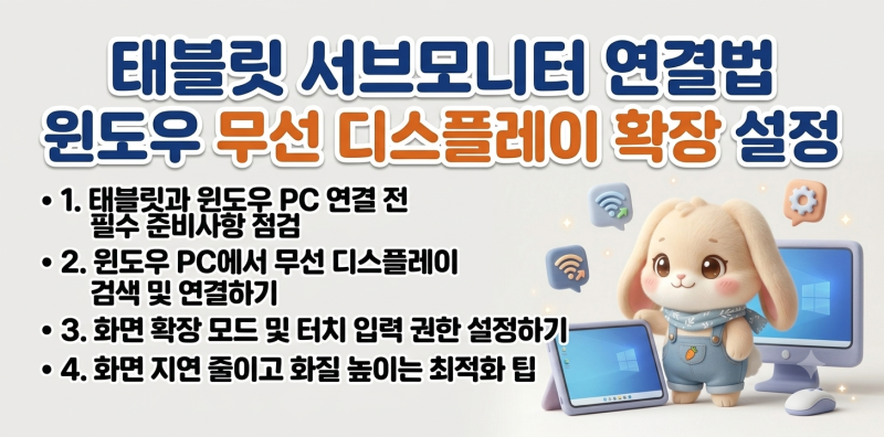 태블릿 서브모니터 연결법 윈도우 무선 디스플레이 확장 설정