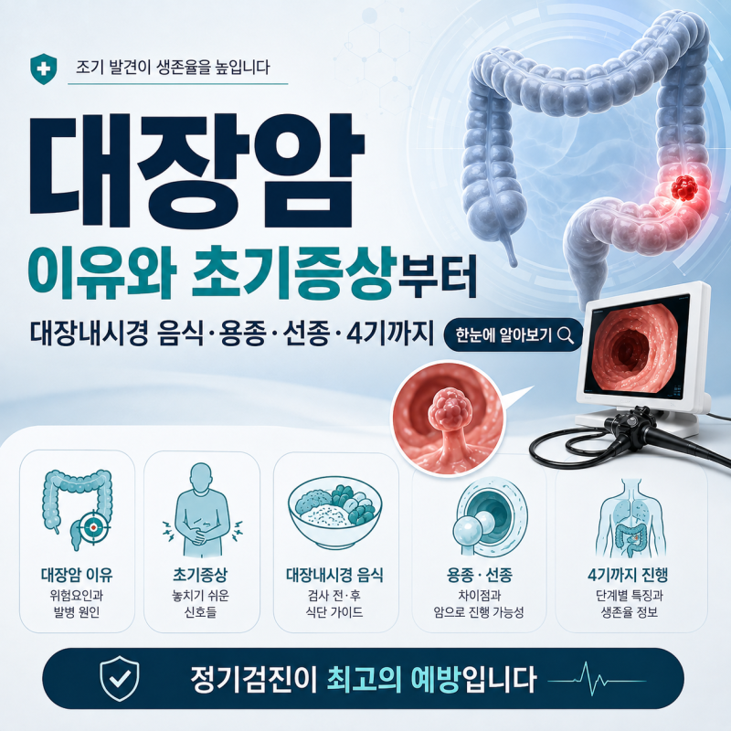 대장암 이유와 초기증상부터 대장내시경 음식·용종·선종·4기까지 한눈에 알아보기