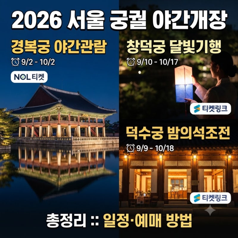 서울 궁궐 야간개장 총정리 경복궁 야간관람 창덕궁 달빛기행 덕수궁 밤의 석조전 일정 예매....