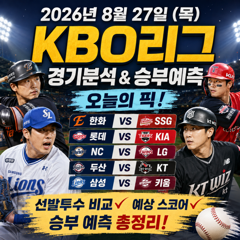 2026년 8월 27일 KBO리그 한국 프로야구 분석, 승부 예측과 선발투수 비교 오늘의 픽