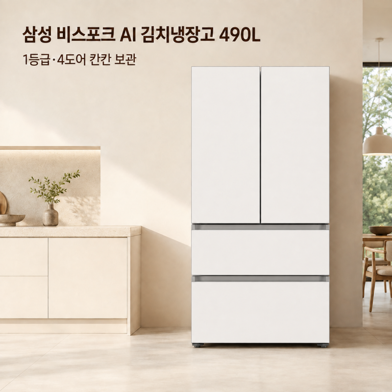 "대박할인율20%"239원대 삼성 비스포크 AI 김치냉장고 4도어 490L 1등급 코타 화이트(RK70F49M1A)
