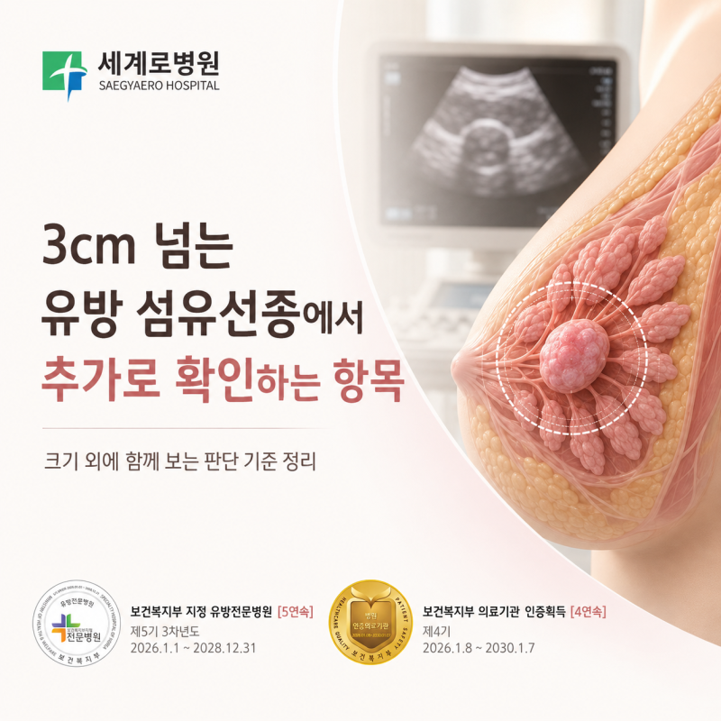 3cm 넘는 유방 섬유선종에서 추가로 확인하는 항목