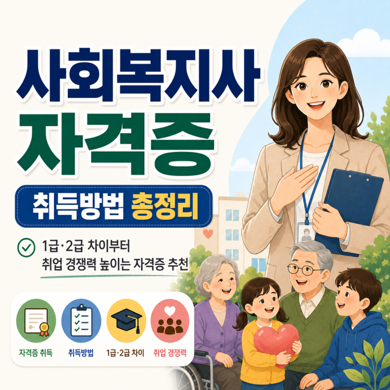 사회복지사 자격증 취득방법 총정리: 1급, 2급 차이부터 취업 경쟁력 높이는 자격증 추천