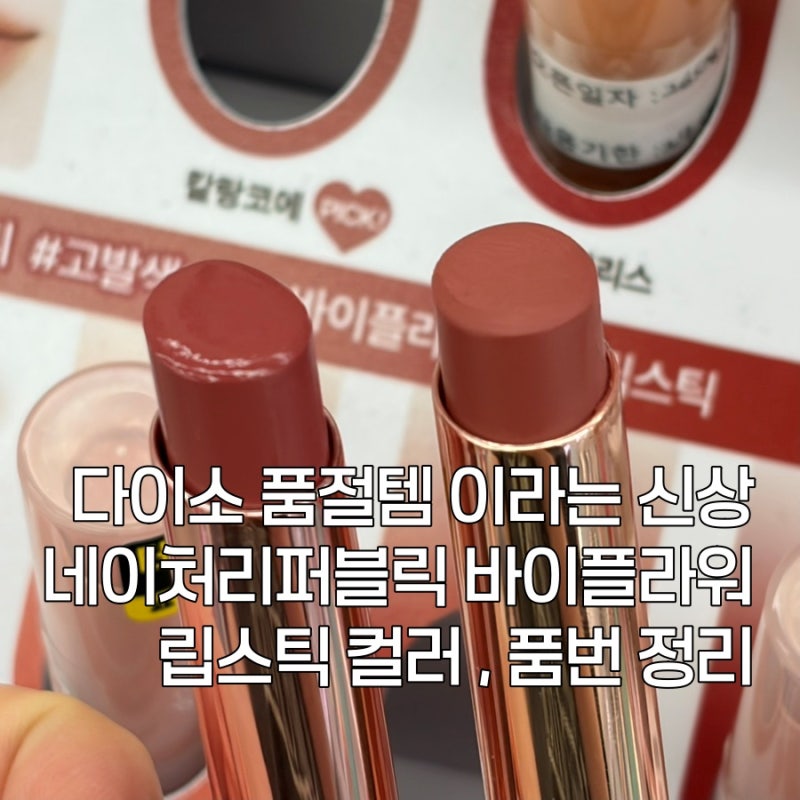 다이소 품절템 이라는 신상 네이처리퍼블릭 바이플라워 립스틱 컬러 , 품번 정리