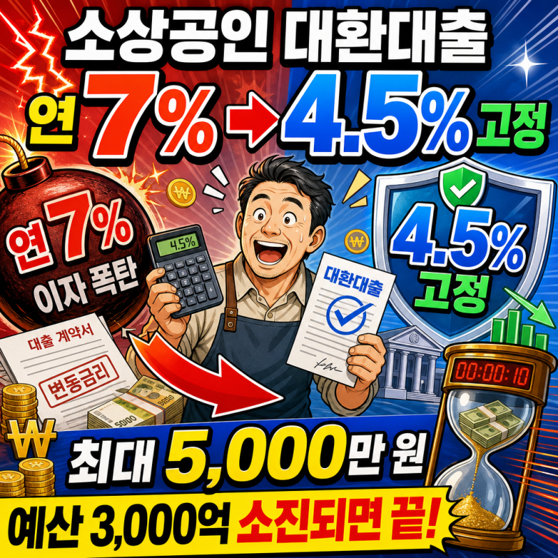 연 7% 이자를 4.5% 고정으로 — 소상공인 대환대출 5,000만 원, 예산 3,000억 소진되면 끝입니다