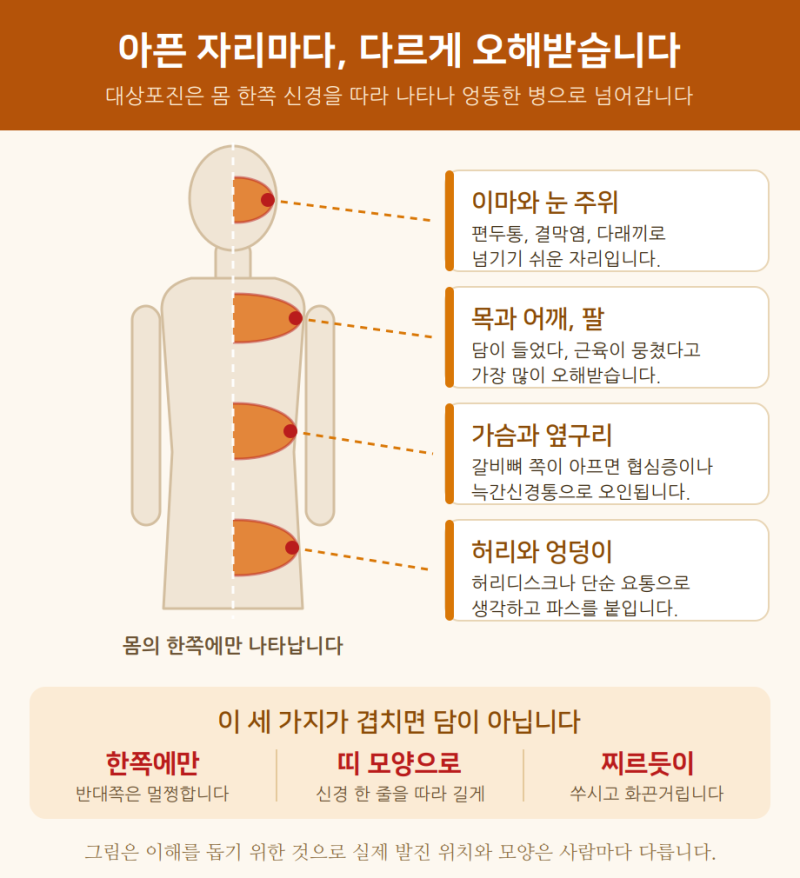 대상포진 초기증상, 발진 전 통증을 담으로 넘기면 늦습니다!!