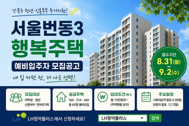 강북구 서울번동3 LH 행복주택 모집, 예비입주자 신청 자격과 일정