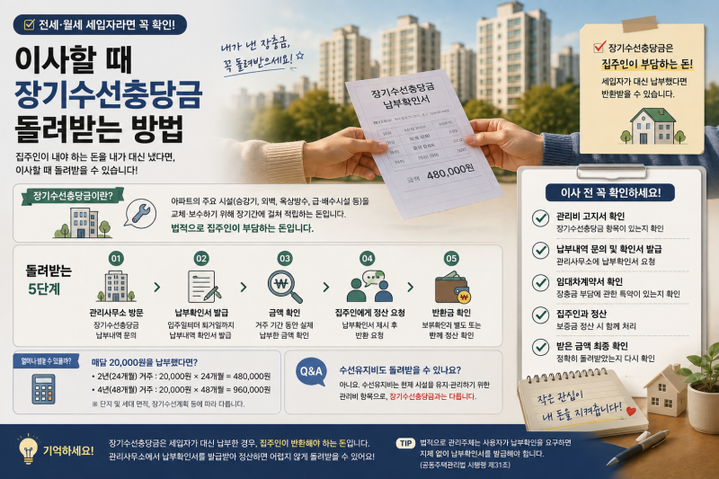 전세·월세 세입자라면 꼭 확인! 이사할 때 장기수선충당금 돌려받는 방법