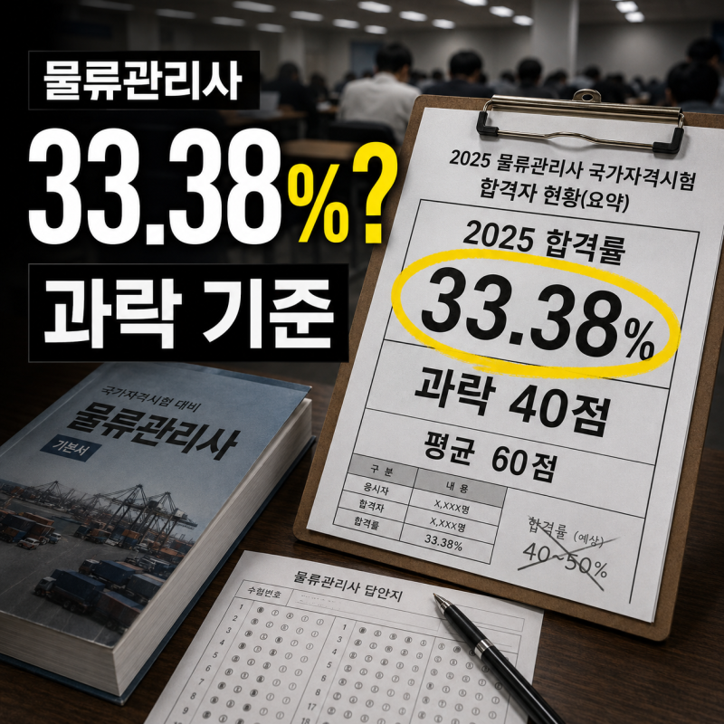 물류관리사, "합격률 40~50%쯤 되는 줄 알았는데..." 2025년 33.38%까지 떨어진 시험 난이도와 과락....