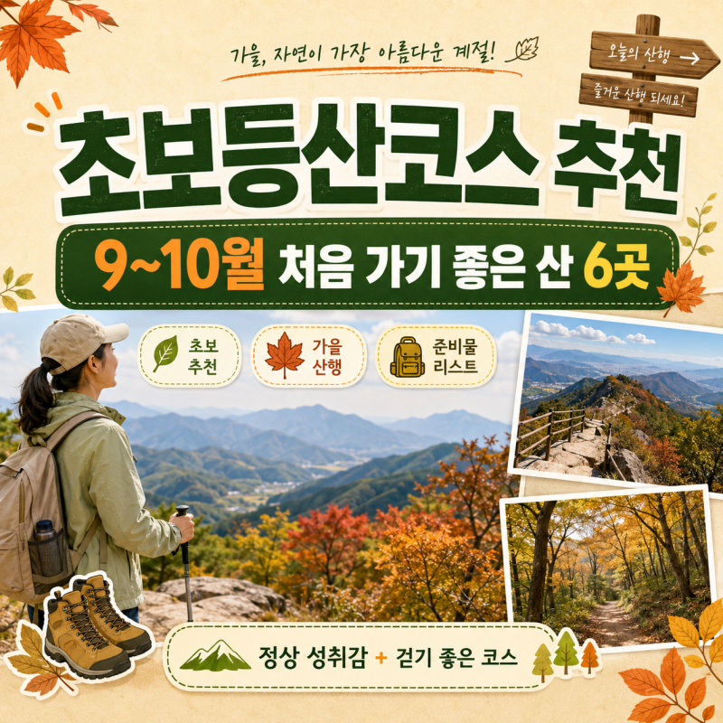 초보등산코스 추천 6곳, 9~10월 가을에 걷기 좋은 산과 등산 준비물