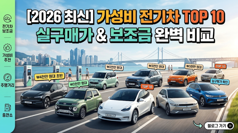2026 가성비 전기차 추천 TOP 10 실구매가 보조금 총정리