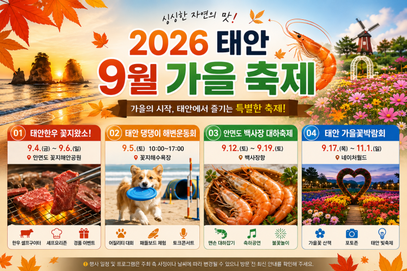 2026 태안 9월 축제 총정리｜한우 꽃지왔소·대하축제·가을꽃박람회