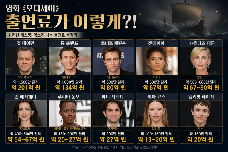 ‘오디세이’ 배우 출연료 얼마? 맷 데이먼부터 톰 홀랜드·젠데이아까지