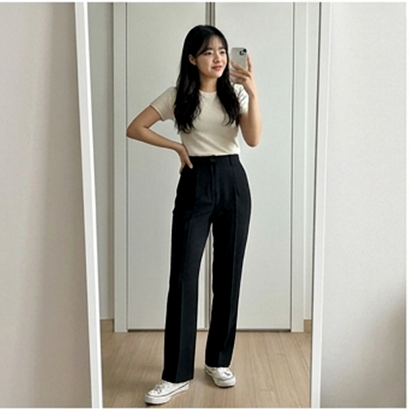 뱃살 커버 하이웨스트 슬랙스 추천 및 체형 보정 바지 스타일링 꿀팁