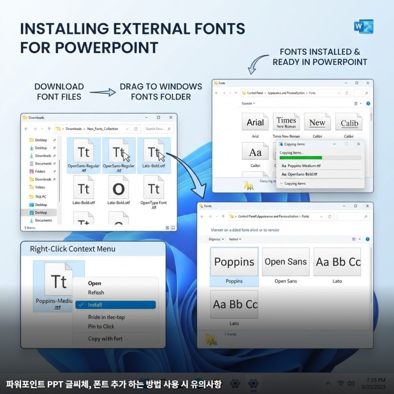 파워포인트 PPT 글씨체, 폰트 추가 하는 방법 사용 시 유의사항