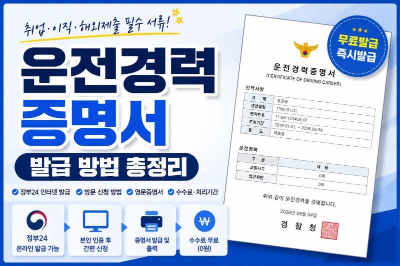 운전경력증명서 발급방법 총정리! 정부24·이파인 3분 인터넷 무료 발급과 제출 시 절대 틀리....