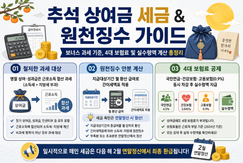 추석 상여금 세금 계산 방법 및 원천징수 완벽 가이드