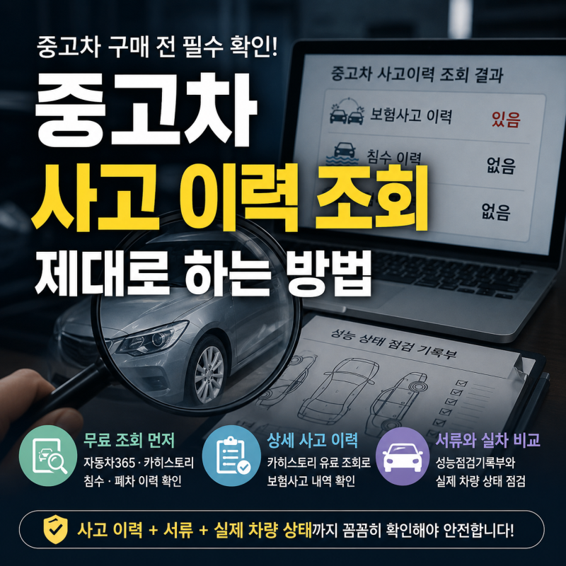 중고차 사고 이력 조회 무료 방법, 자동차365·카히스토리 확인 포인트