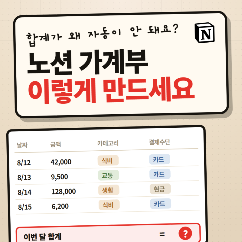 노션 가계부 제작 가이드｜입력만 하면 이번 달 지출까지 자동으로 완벽하게
