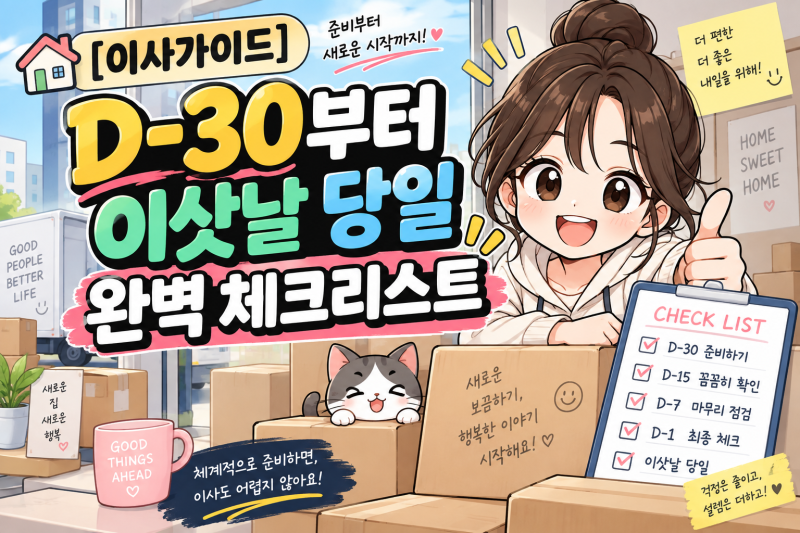 [이사가이드] D-30부터 이삿날 당일 완벽 체크리스트 (이사업체 선정·공과금·체크사항 총정....