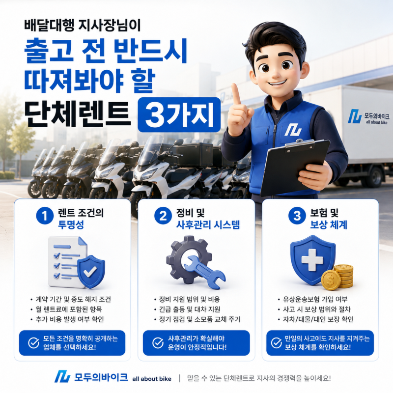 배달대행 지사장님이 출고 전 반드시 따져봐야 할 단체렌트 3가지