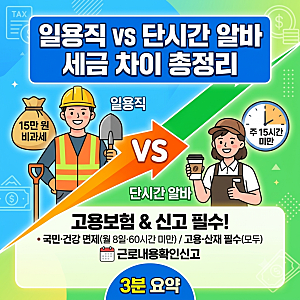 일용직 vs 단시간 알바 세금 차이 총정리: 고용보험·근로내용확인신고 3분 요약