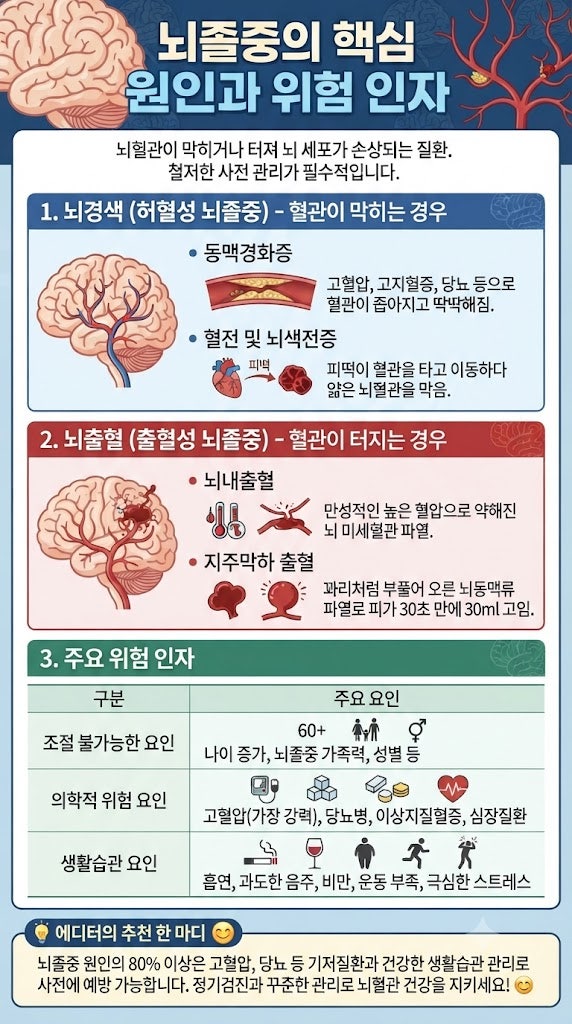 [뇌졸중 예방 가이드] 뇌졸중의 발생 원인(뇌경색·뇌출혈)과 주요 위험 인자 총정리