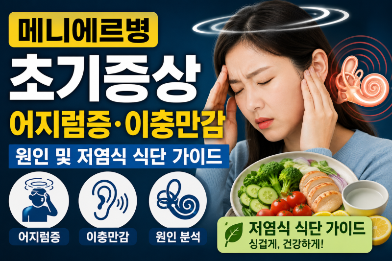 메니에르병 초기증상 어지럼증 이충만감 원인 및 저염식 식단 가이드