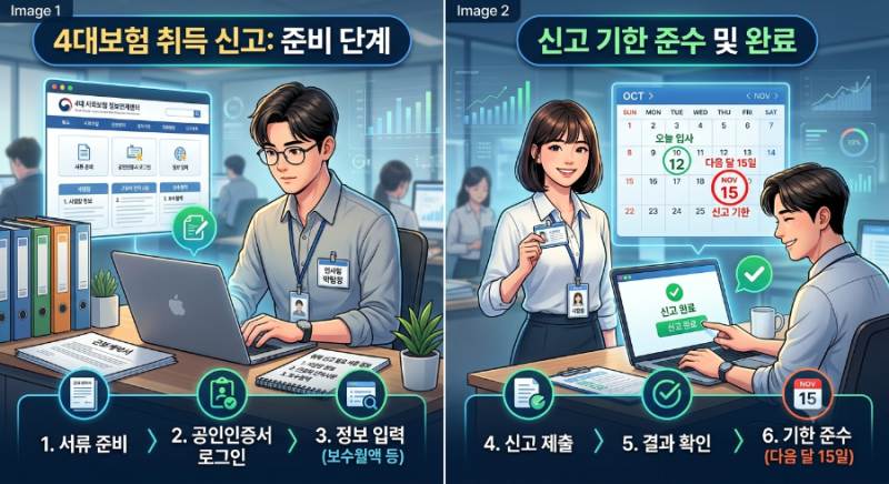 4대보험 취득 신고 방법 총정리 (기한, 제출 서류, 과태료)