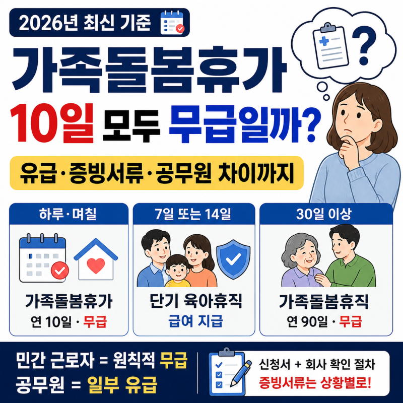 가족돌봄휴가 10일 모두 무급일까? 유급·증빙서류·공무원 차이까지