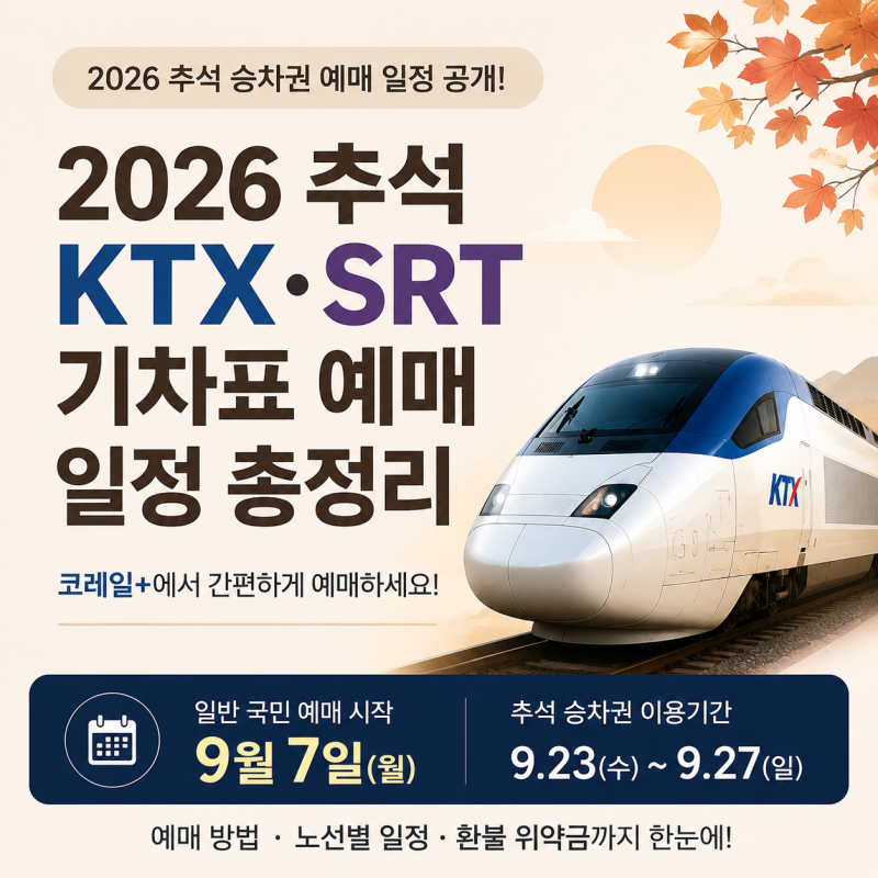 2026 추석 기차표 예매 일정 공개｜KTX SRT 승차권 예약 방법 코레일+ 환불 수수료 정리