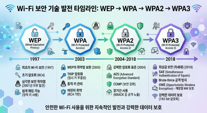 WEP·WPA·WPA2·WPA3 무선통신보안 - 와이파이 보안방식의 변화와 기업 무선망 구축 전략