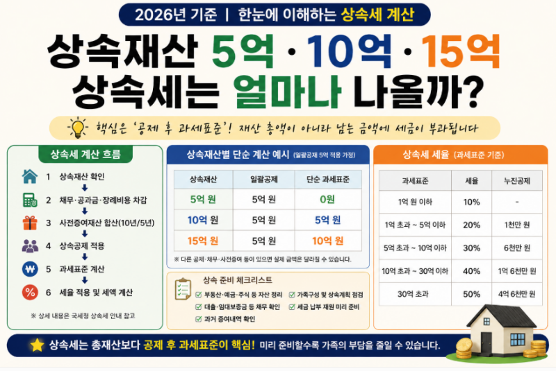 2026년 상속세 얼마부터 내야 할까? 5억·10억·15억 재산으로 계산 구조 알아보기