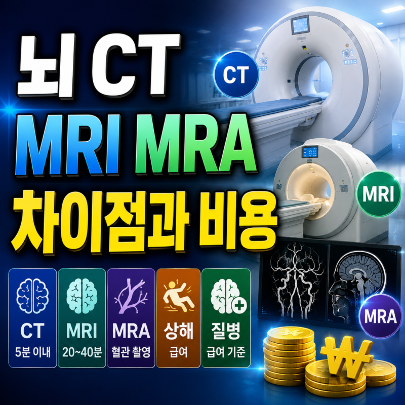 뇌 CT 검사 목적 MRI MRA 차이점과 비용 질병 상해 원인별 급여 되는 기준