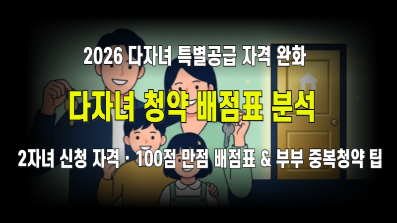 다자녀 특별공급 자격 완화(2자녀) & 배점 기준표 완벽 분석: 2026 공공·민영주택 청약 당첨 전....