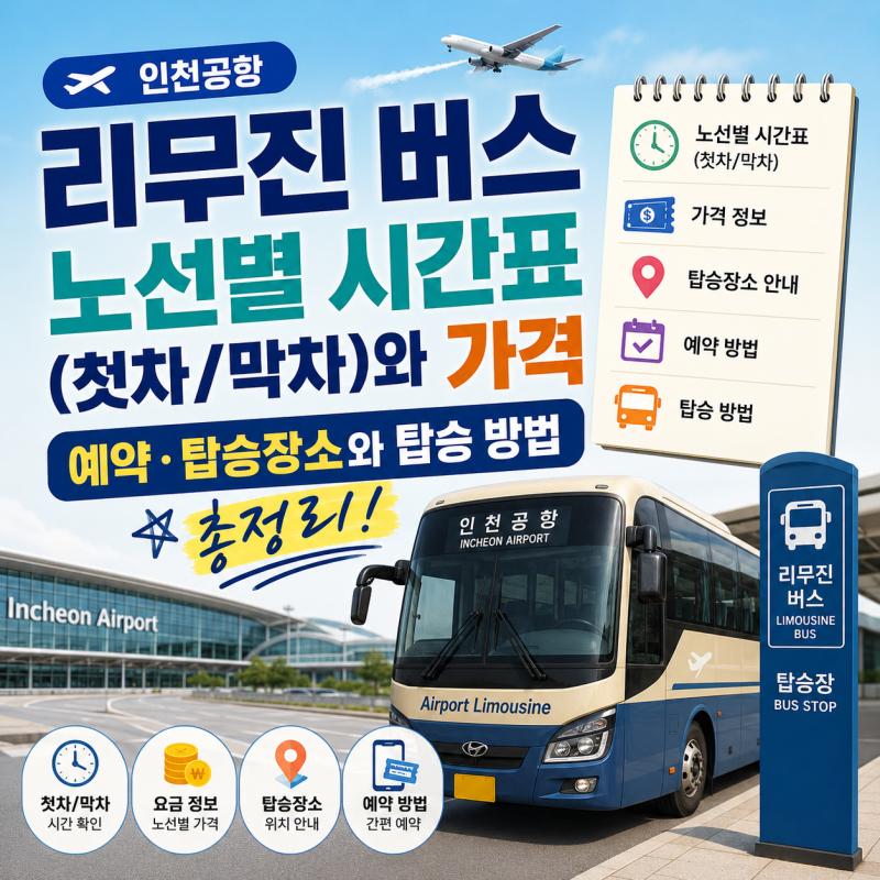 인천공항 리무진 버스 노선별 시간표(첫차/막차)와 가격 예약 탑승장소와 탑승 방법 총정리