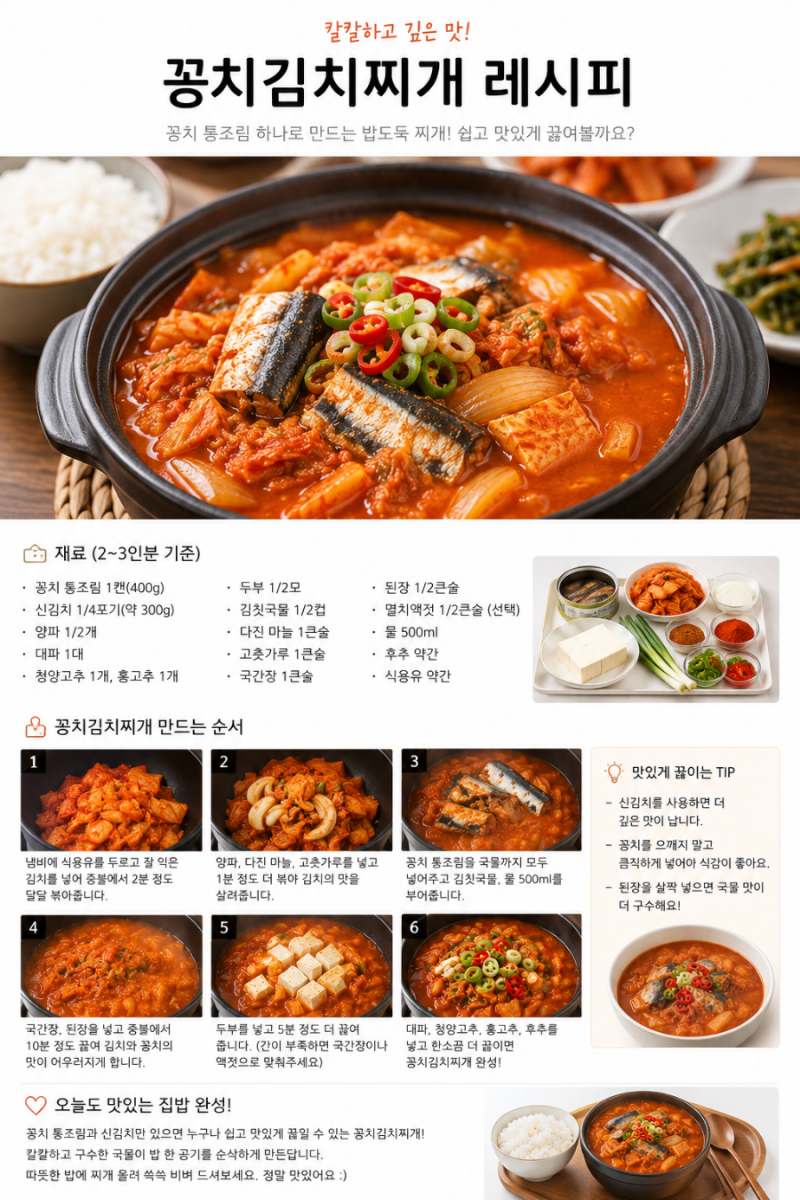 꽁치김치찌개 레시피｜꽁치 통조림 하나로 깊고 칼칼하게 끓이는 집밥
