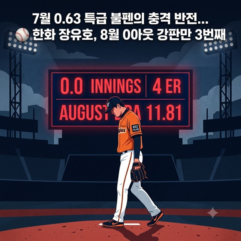 7월 ERA 0.63 특급 불펜이 왜? 한화 장유호 '8월 0아웃 강판만 3번째' 부진 원인과 반등 과제 총정....