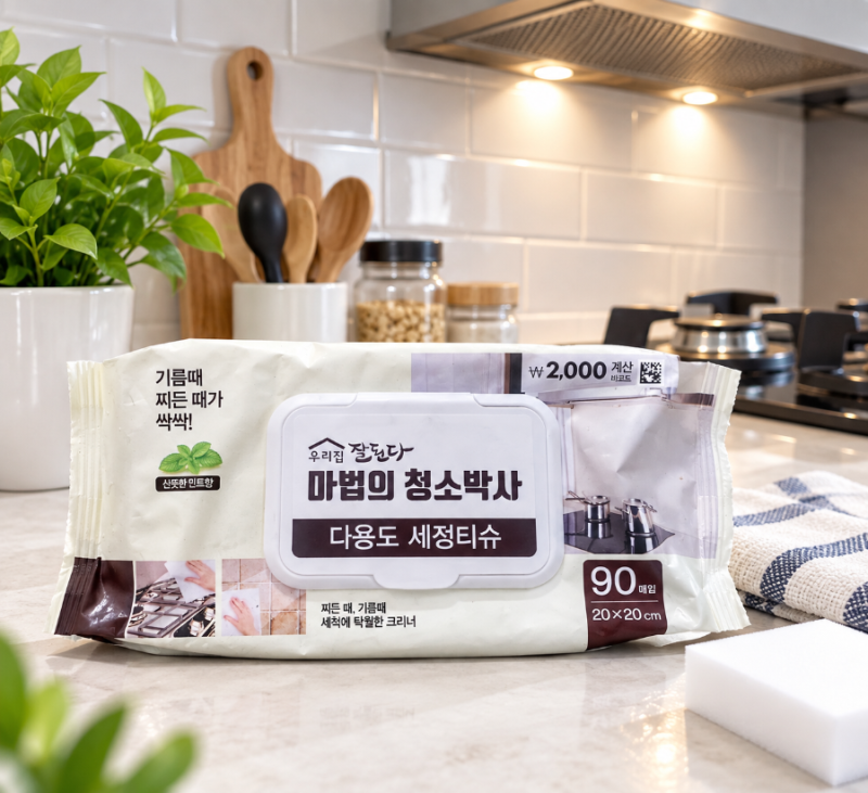 다이소 세정티슈 주방청소｜가스레인지 기름때 매직블럭 활용법