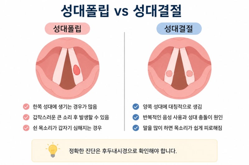 성대폴립 — 성대결절과 어떻게 다를까?