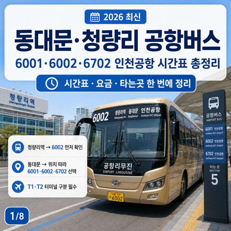 동대문·청량리 공항버스｜6001·6002·6702 인천공항 시간표 총정리