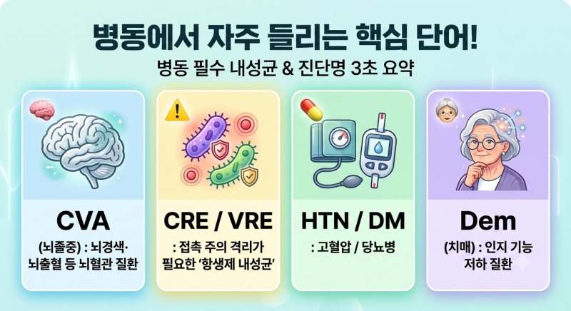 "선생님, CRE가 뭔가요?" 병동에서 자주 듣는 어르신 진단명 & 내성균·재활 의학용어 TOP 10