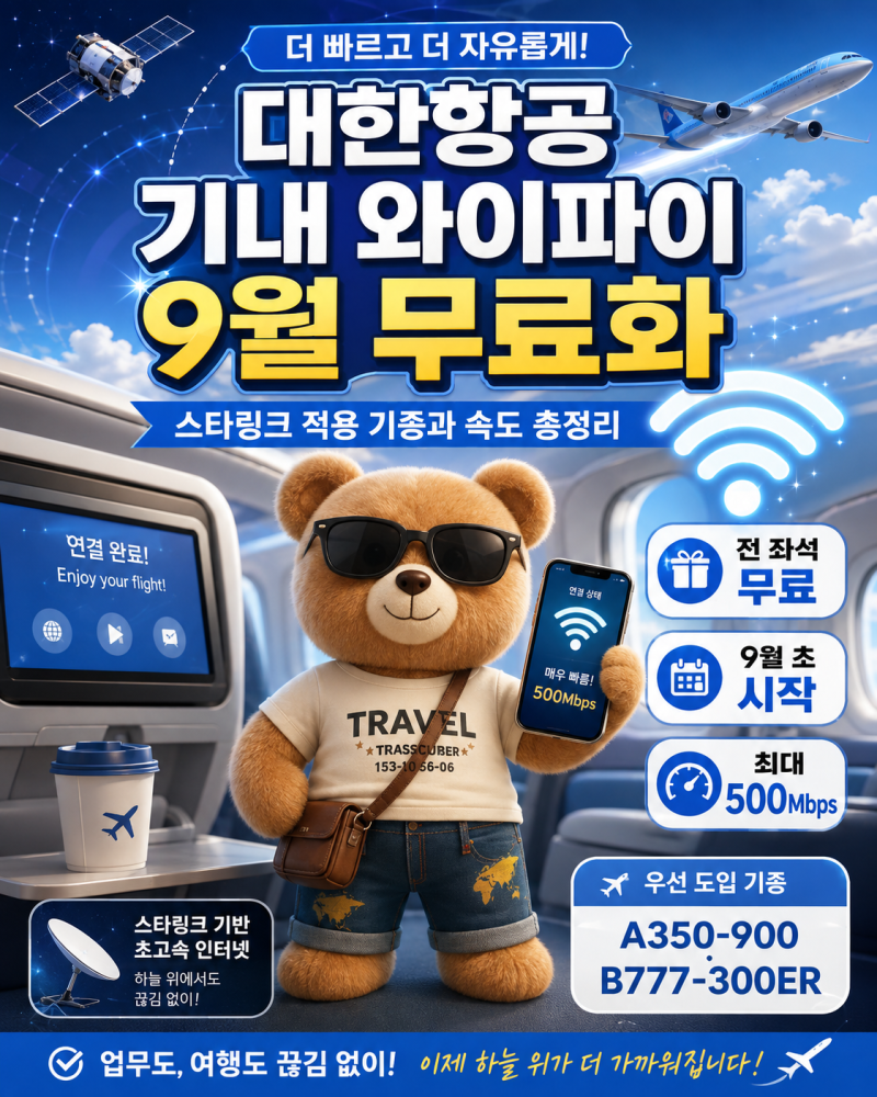 대한항공 기내 와이파이 9월 무료화(스타링크 적용 기종과 속도 총정리)