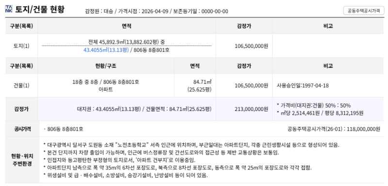 대구 도원동 경매아파트 나래마을 2억대 아파트가 1억 4천만원대? 달서구 경매 2026타경3394 사진 5