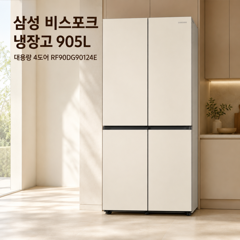 핫딜 20%할인 삼성 비스포크 4도어 냉장고 905L 대용량 RF90DG90124E "905L 넉넉한 수납과 정온 성능....