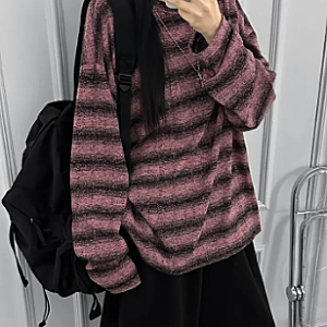 가을 데일리 니트 추천! 힙핏 데미지 시스루 스트라이프 긴팔 니트