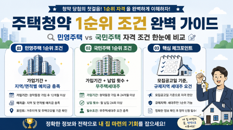 주택청약 1순위 조건 완벽 가이드 (민영주택 vs 국민주택)