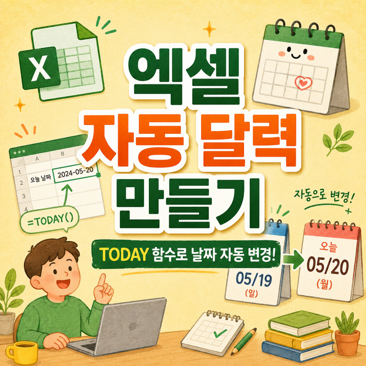 엑셀 자동 달력 만들기 | TODAY 함수로 매달 날짜 자동 변경하는 방법