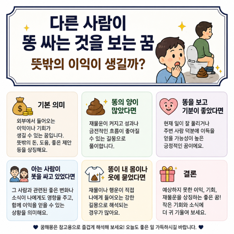 다른 사람이 똥 싸는 것을 보는 꿈 (뜻밖의 이익이 생길까?)