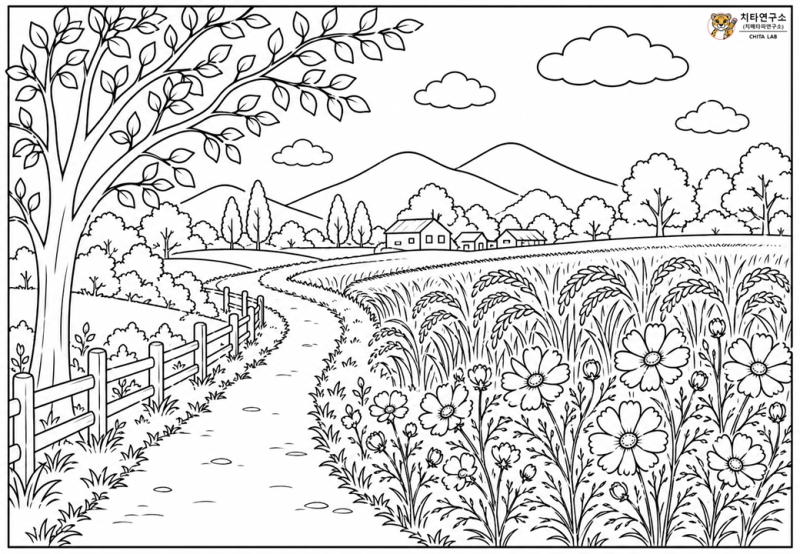 30. 초가을 풍경 (가을 컬러링 추천/어르신 컬러링 추천/무료 컬러링 도안 공유)